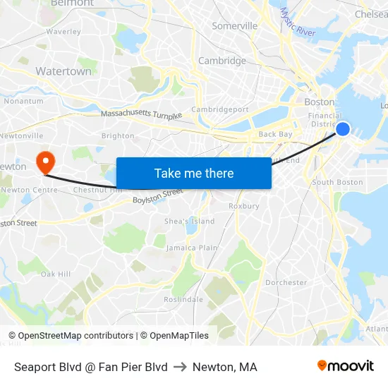 Seaport Blvd @ Fan Pier Blvd to Newton, MA map