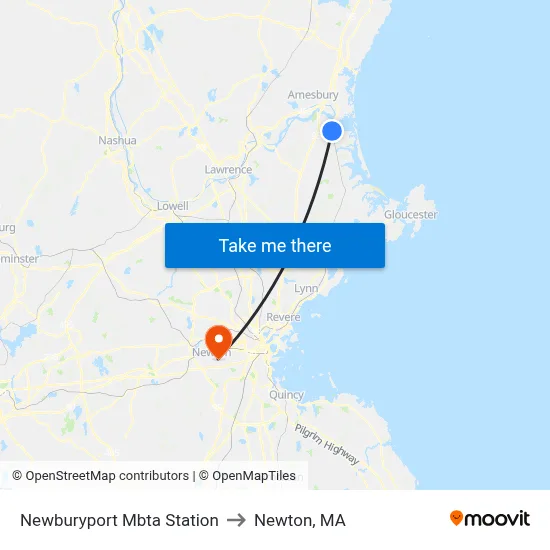 Newburyport Mbta Station to Newton, MA map