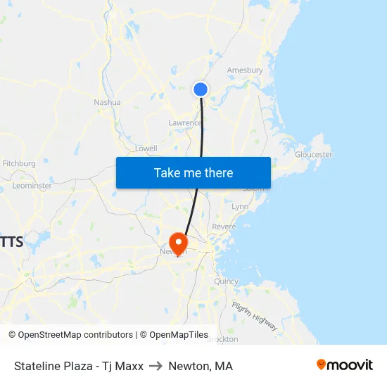 Stateline Plaza - Tj Maxx to Newton, MA map