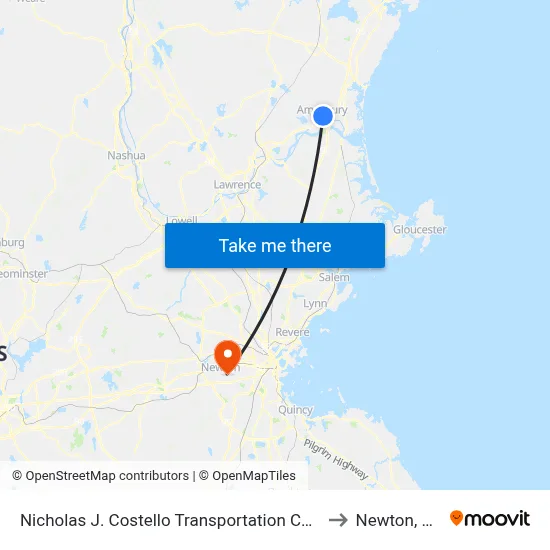 Nicholas J. Costello Transportation Center to Newton, MA map