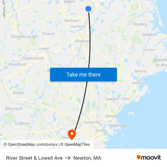 River Street & Lowell Ave to Newton, MA map