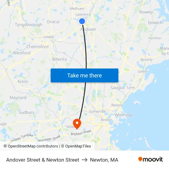 Andover Street & Newton Street to Newton, MA map