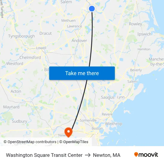 Washington Square Transit Center to Newton, MA map