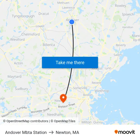 Andover Mbta Station to Newton, MA map