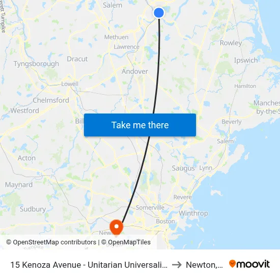 15 Kenoza Avenue - Unitarian Universalist Church to Newton, MA map