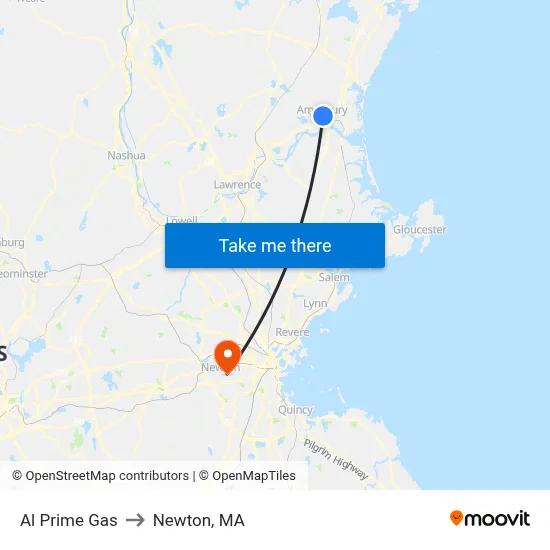 Al Prime Gas to Newton, MA map