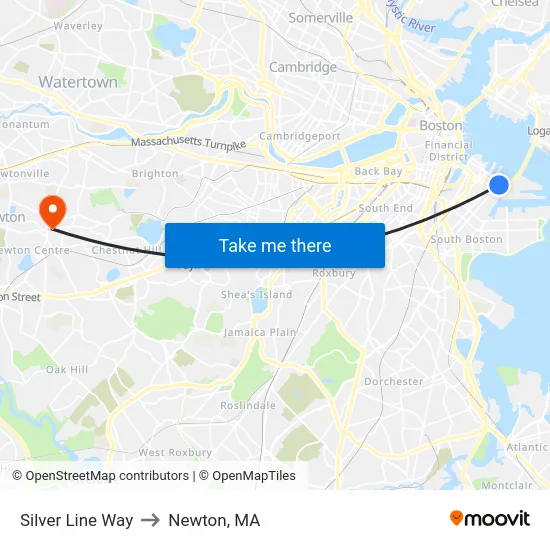 Silver Line Way to Newton, MA map