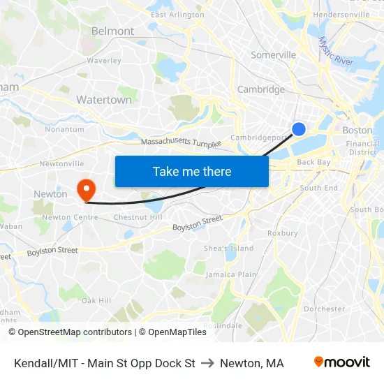 Kendall/MIT - Main St Opp Dock St to Newton, MA map