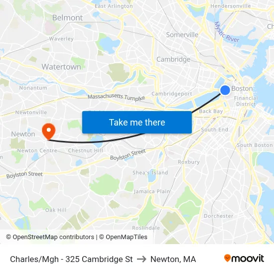 Charles/Mgh - 325 Cambridge St to Newton, MA map
