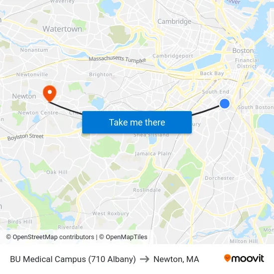 BU Medical Campus (710 Albany) to Newton, MA map
