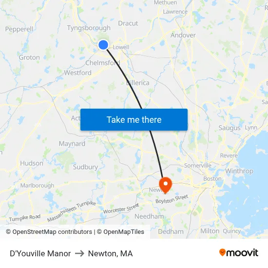 D'Youville Manor to Newton, MA map