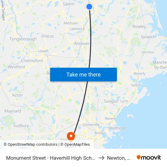 Monument Street - Haverhill High School to Newton, MA map
