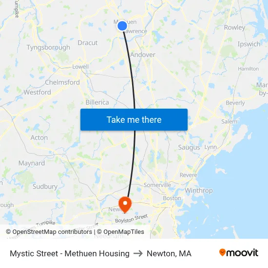 Mystic Street - Methuen Housing to Newton, MA map