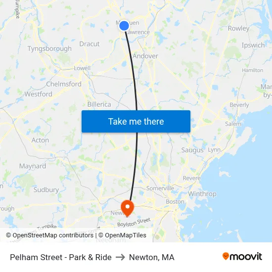 Pelham Street - Park & Ride to Newton, MA map