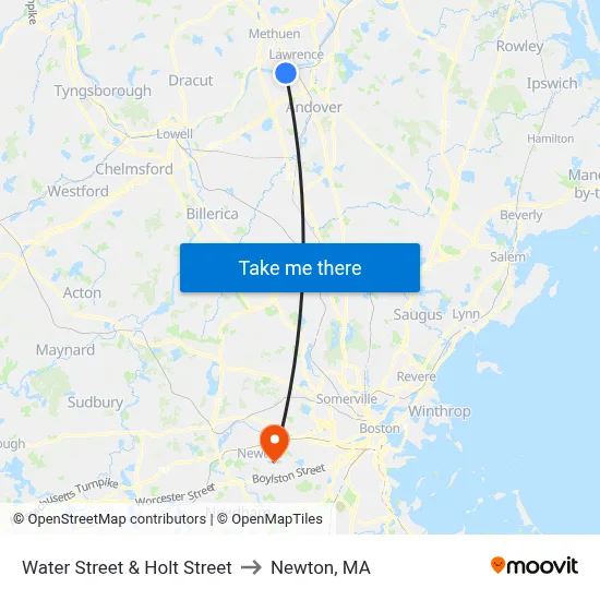 Water Street & Holt Street to Newton, MA map