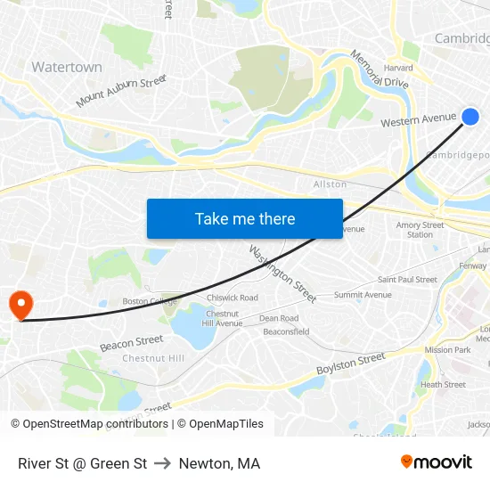 River St @ Green St to Newton, MA map