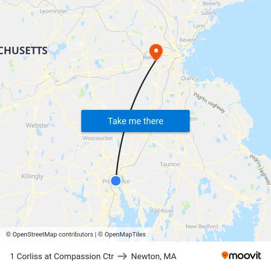 1 Corliss at Compassion Ctr to Newton, MA map