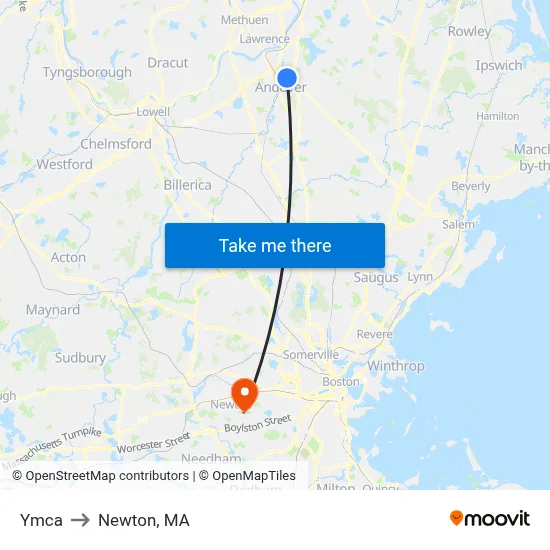 Ymca to Newton, MA map