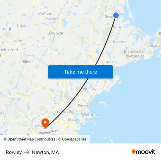 Rowley to Newton, MA map
