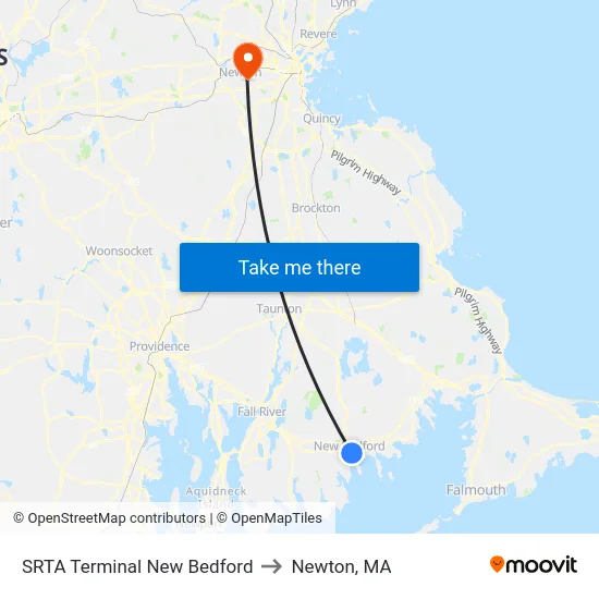 SRTA Terminal New Bedford to Newton, MA map
