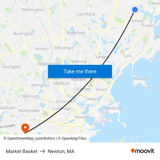 Market Basket to Newton, MA map