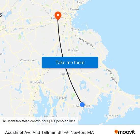 Acushnet Ave And Tallman St to Newton, MA map