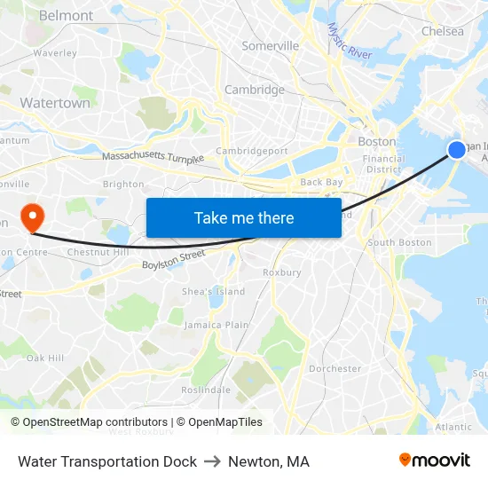 Water Transportation Dock to Newton, MA map