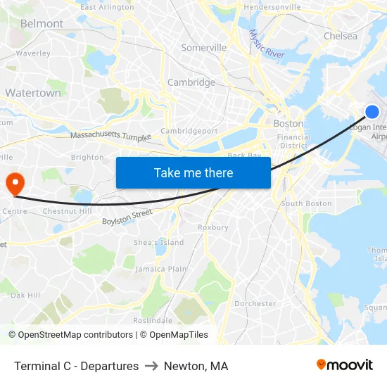 Terminal C - Departures to Newton, MA map