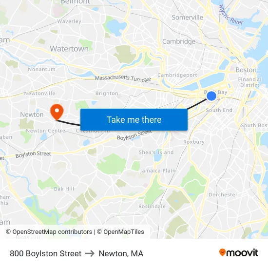 800 Boylston Street to Newton, MA map