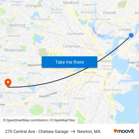 270 Central Ave - Chelsea Garage to Newton, MA map