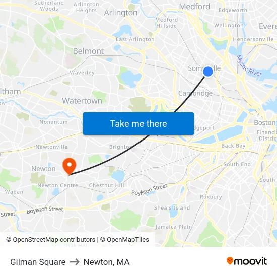 Gilman Square to Newton, MA map