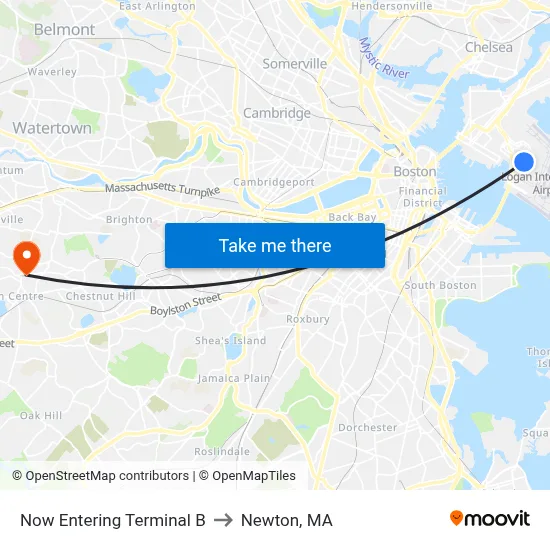 Now Entering Terminal B to Newton, MA map