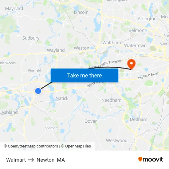 Walmart to Newton, MA map
