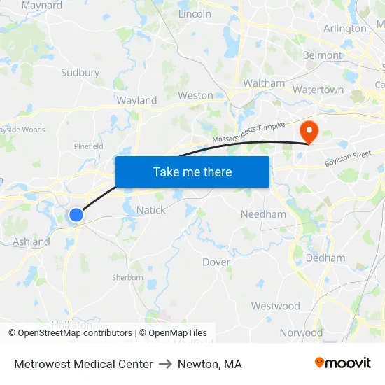 Metrowest Medical Center to Newton, MA map