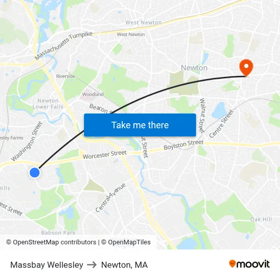 Massbay Wellesley to Newton, MA map