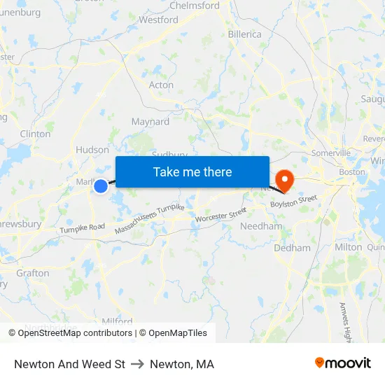 Newton And Weed St to Newton, MA map