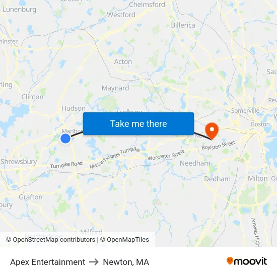 Apex Entertainment to Newton, MA map