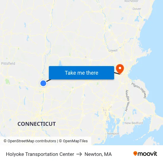 Holyoke Transportation Center to Newton, MA map