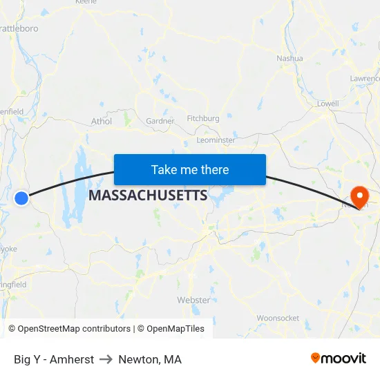 Big Y - Amherst to Newton, MA map