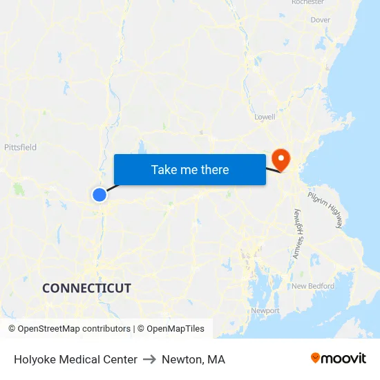 Holyoke Medical Center to Newton, MA map