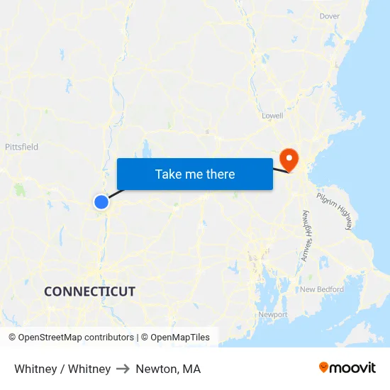 Whitney / Whitney to Newton, MA map