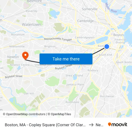Boston, MA - Copley Square (Corner Of Clarendon St. & St. James Ave. In Front Of Trinity Church) to Newton, MA map
