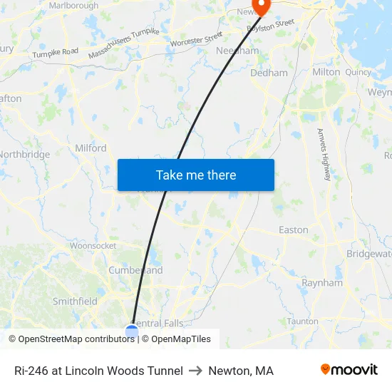 Ri-246 at Lincoln Woods Tunnel to Newton, MA map