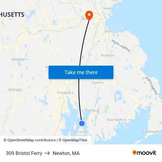 309 Bristol Ferry to Newton, MA map