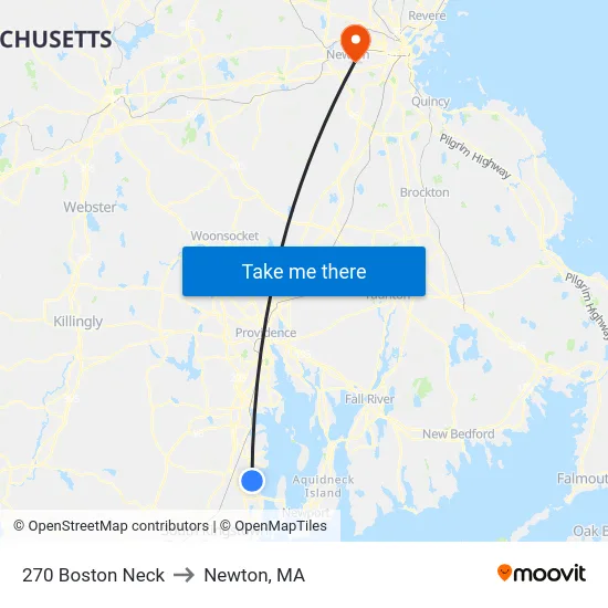 270 Boston Neck to Newton, MA map