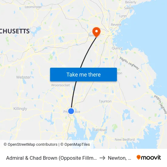 Admiral & Chad Brown (Opposite Fillmore) to Newton, MA map
