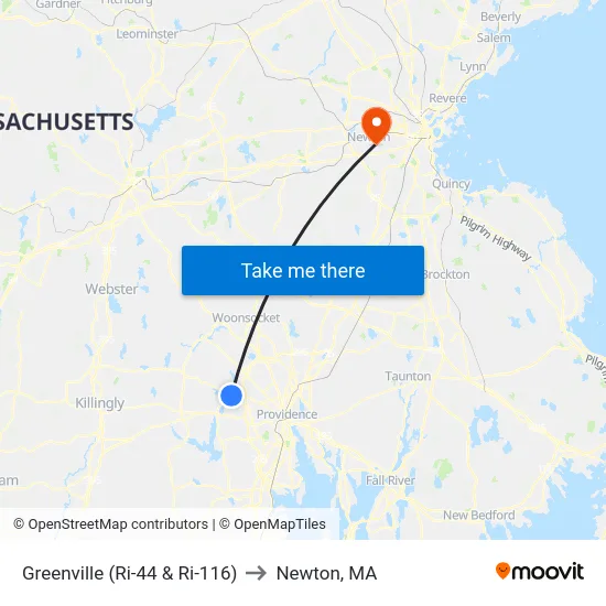 Greenville (Ri-44 & Ri-116) to Newton, MA map