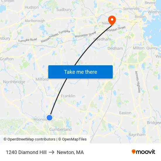 1240 Diamond Hill to Newton, MA map