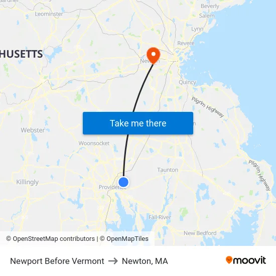 Newport Before Vermont to Newton, MA map