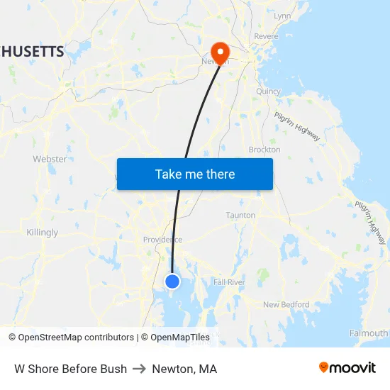 W Shore Before Bush to Newton, MA map